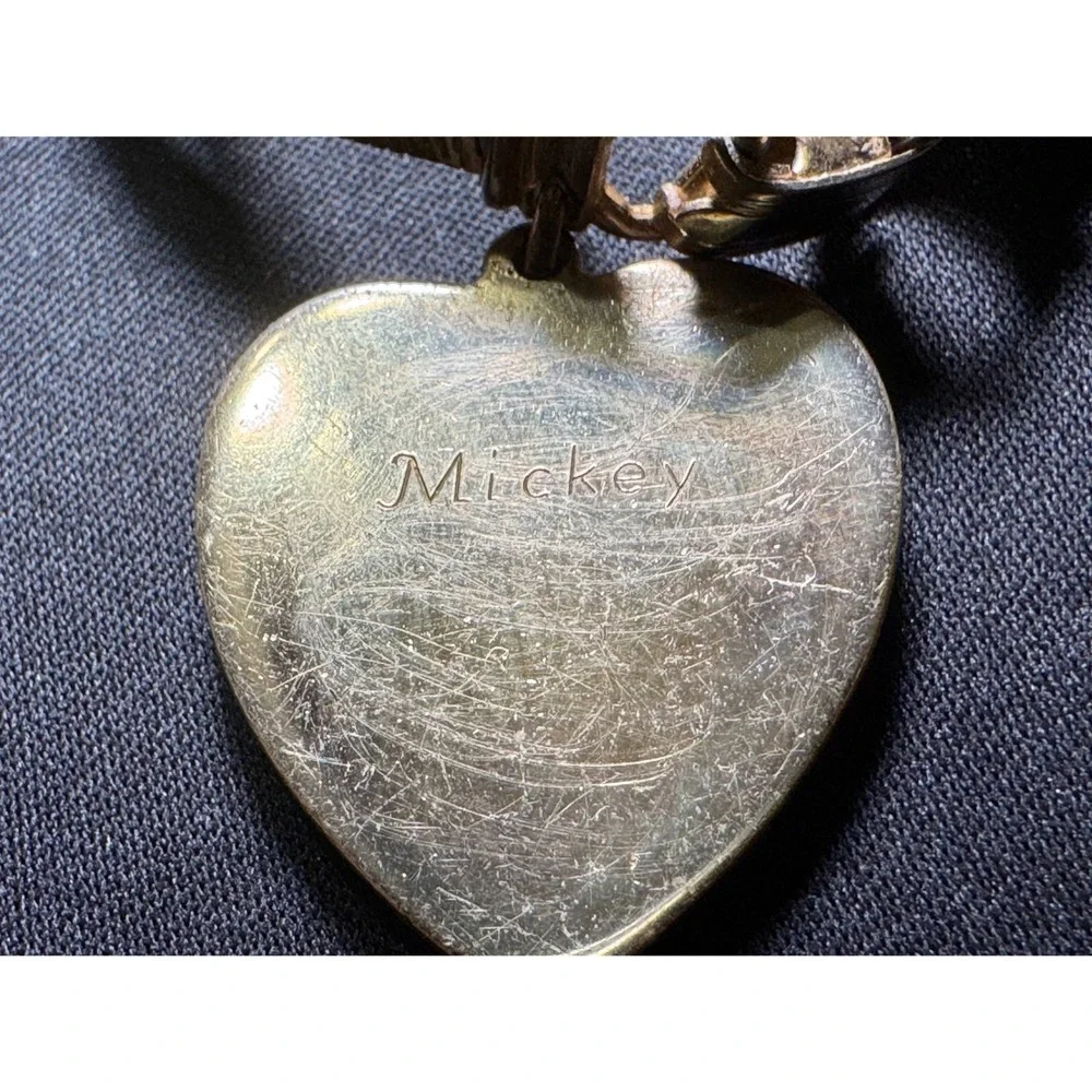 Vintage Coro Double Strand Snake Chain Heart Pendant Bracelet Mickey Engraved